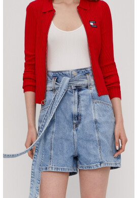 Tommy Jeans Дънкови Къс панталон дамски с изчистен дизайн с висока талия - Pepit.bg