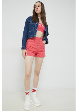Tommy Jeans Дънкови къси панталони в розово с изчистен дизайн с висока талия - Pepit.bg