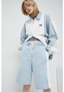 Tommy Jeans Дънкови къси панталони в синьо с изчистен дизайн с висока талия - Pepit.bg