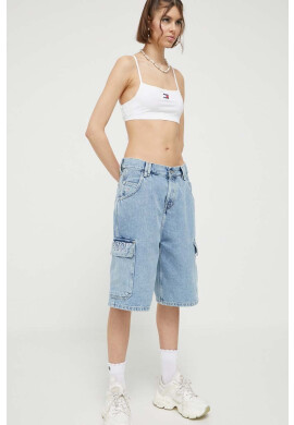Tommy Jeans Дънкови къси панталони в синьо с апликация с висока талия - Pepit.bg
