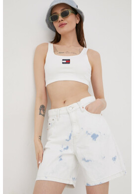 Tommy Jeans Дънкови къси панталони Betsy дамски в бяло с десен с висока талия - Pepit.bg