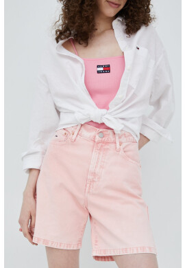 Tommy Jeans Дънкови къси панталони Betsy Bf7002 в розово с изчистен дизайн с висока талия - Pepit.bg