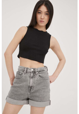 Tommy Jeans Дънкови къси панталони Bf6172 в сиво с изчистен дизайн с висока талия - Pepit.bg