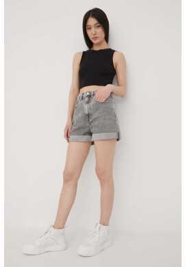 Tommy Jeans Дънкови къси панталони Bf6172 в сиво с изчистен дизайн с висока талия - Pepit.bg