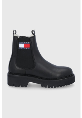 Tommy Jeans Кожени боти челси дамски в черно с платформа с изолация - Pepit.bg