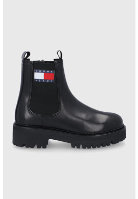 Tommy Jeans Кожени боти челси дамски в черно с платформа с лека изолация - Pepit.bg