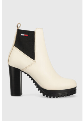 Tommy Jeans Кожени боти челси Essentials High Heel Boot в бежово с висок ток - Pepit.bg