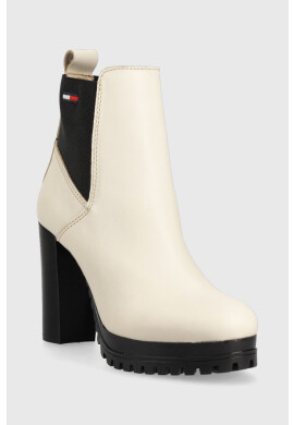 Tommy Jeans Кожени боти челси Essentials High Heel Boot в бежово с висок ток - Pepit.bg