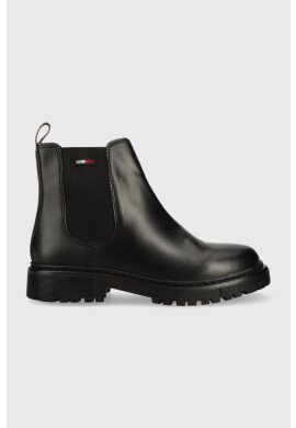 Tommy Jeans Кожени боти челси Flat Chelsea в черно с равна подметка - Pepit.bg