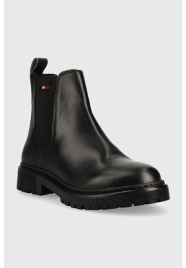 Tommy Jeans Кожени боти челси Flat Chelsea в черно с равна подметка - Pepit.bg