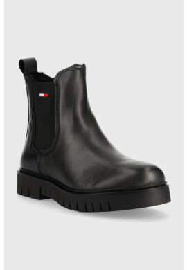 Tommy Jeans Кожени боти челси Warmlined Chelsea Boot в черно с равна подметка с изолация - Pepit.bg