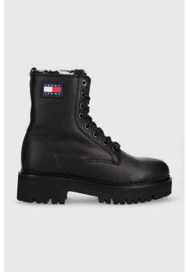 Tommy Jeans Кожени боти Urban Warmlined Boot в черно с равна подметка с изолация - Pepit.bg