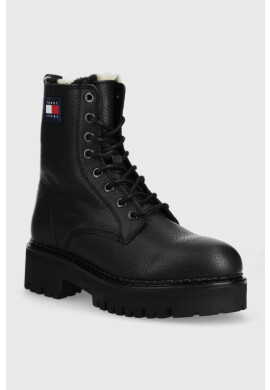 Tommy Jeans Кожени боти Urban Warmlined Boot в черно с равна подметка с изолация - Pepit.bg