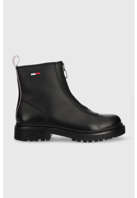 Tommy Jeans Кожени боти Zip Boot в черно с равна подметка - Pepit.bg