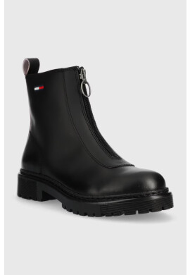 Tommy Jeans Кожени боти Zip Boot в черно с равна подметка - Pepit.bg