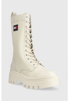 Tommy Jeans Кожени кубинки Fashion Lace Up в бежово с платформа - Pepit.bg