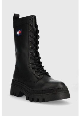 Tommy Jeans Кожени кубинки Fashion Lace Up в черно с платформа - Pepit.bg