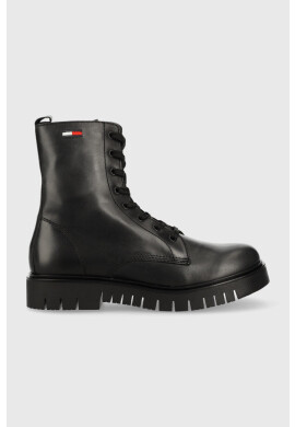 Tommy Jeans Кожени кубинки Lace Up Wmns Boot в черно с равна подметка - Pepit.bg