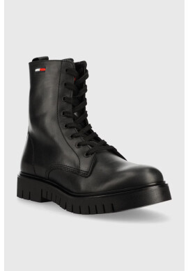 Tommy Jeans Кожени кубинки Lace Up Wmns Boot в черно с равна подметка - Pepit.bg