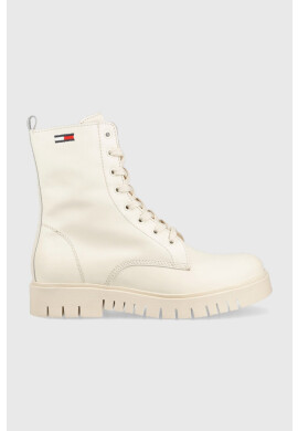Tommy Jeans Кожени кубинки Lace Up Wmns Boot в бежово с равна подметка - Pepit.bg
