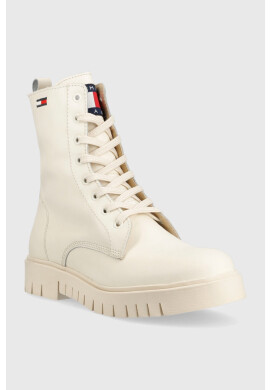 Tommy Jeans Кожени кубинки Lace Up Wmns Boot в бежово с равна подметка - Pepit.bg