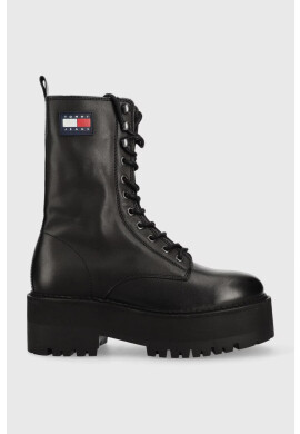 Tommy Jeans Кожени кубинки Flatform Padded Boot в черно с платформа - Pepit.bg