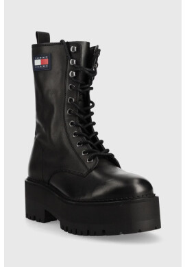 Tommy Jeans Кожени кубинки Flatform Padded Boot в черно с платформа - Pepit.bg