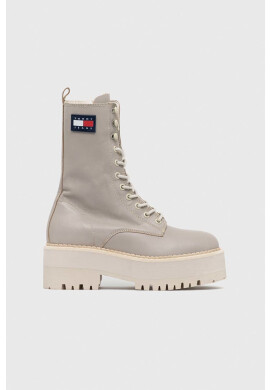 Tommy Jeans Кожени кубинки Flatform Padded Boot в бежово с равна подметка - Pepit.bg