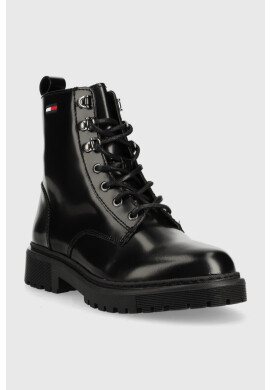 Tommy Jeans Кожени кубинки Leather Lace Up в черно с равна подметка - Pepit.bg