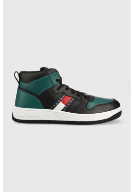 Tommy Jeans Кожени маратонки Leather Mid Cut Basket в черно - Pepit.bg