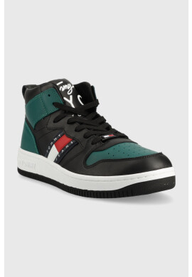 Tommy Jeans Кожени маратонки Leather Mid Cut Basket в черно - Pepit.bg