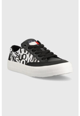 Tommy Jeans Кожени маратонки Virgil Leather Logo Print в черно - Pepit.bg