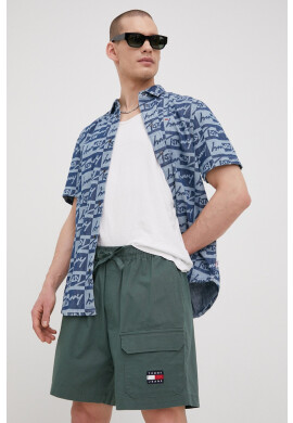 Tommy Jeans Къс панталон с лен мъжко в зелено - Pepit.bg