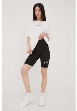 Tommy Jeans Къси панталони дамско в черно с апликация с висока талия - Pepit.bg