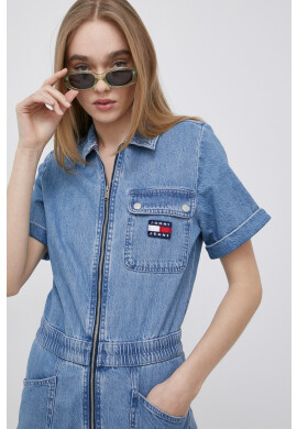 Tommy Jeans Памучен гащеризон в бежово от памук с яка тип peter pan - Pepit.bg