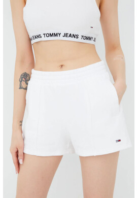 Tommy Jeans Памучен къс панталон в бяло с изчистен дизайн с висока талия - Pepit.bg