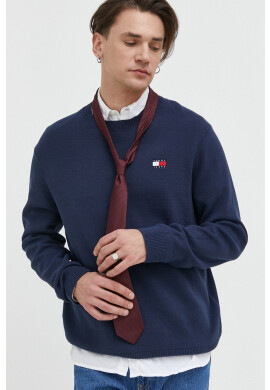 Tommy Jeans Памучен пуловер в тъмносиньо от лека материя - Pepit.bg