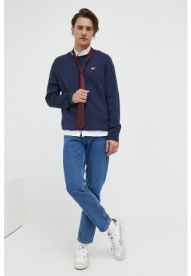 Tommy Jeans Памучен пуловер в тъмносиньо от лека материя - Pepit.bg