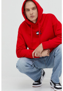 Tommy Jeans Памучен суичър в червено с апликация - Pepit.bg