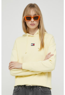 Tommy Jeans Памучен суичър в жълто с качулка с апликация - Pepit.bg