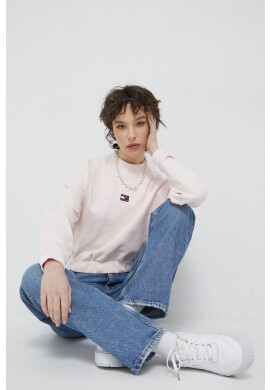 Tommy Jeans Памучен суичър в розово с изчистен дизайн - Pepit.bg