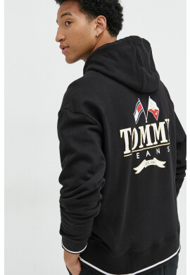 Tommy Jeans Памучен суичър в черно с качулка с принт - Pepit.bg