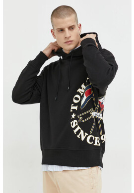 Tommy Jeans Памучен суичър в черно с качулка с принт - Pepit.bg