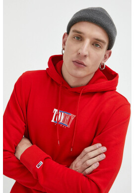 Tommy Jeans Памучен суичър в червено с принт - Pepit.bg