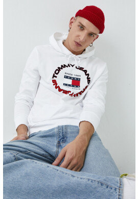 Tommy Jeans Памучен суичър в бяло с качулка с принт - Pepit.bg