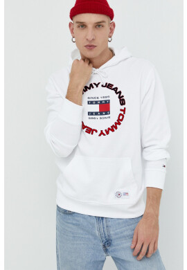 Tommy Jeans Памучен суичър в бяло с качулка с принт - Pepit.bg