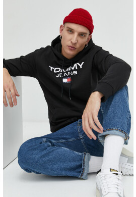 Tommy Jeans Памучен суичър в черно с качулка с апликация - Pepit.bg