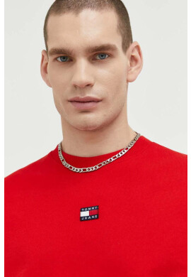 Tommy Jeans Памучен суичър в червено с апликация - Pepit.bg