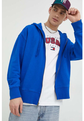 Tommy Jeans Памучен суичър в синьо с качулка с изчистен дизайн - Pepit.bg