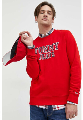 Tommy Jeans Памучен суичър в червено с принт - Pepit.bg
